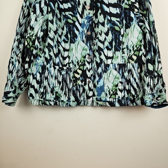 CHICOS Reversible Solid to Print Jacket Linen Blend Snap Front Pockets Sz 16/18 - Picture 4 of 10